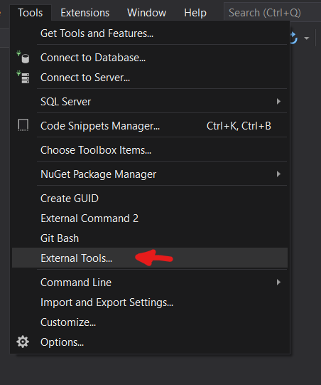 Add Git Bash To Visual Studio Top Bar - Step 1