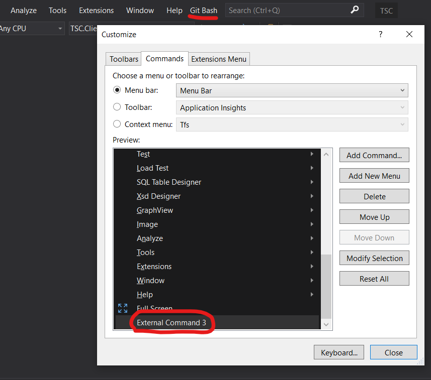 Add Git Bash To Visual Studio Top Bar - Step 6